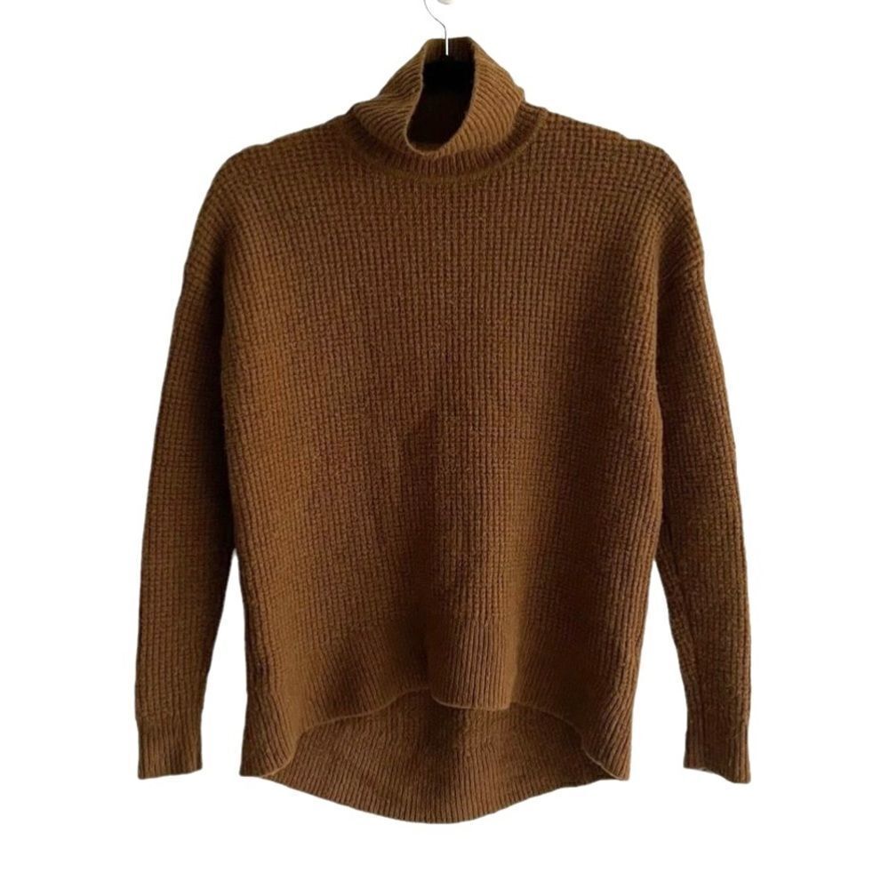 MADEWELL Wool Waffle Thermal Turtleneck Mock Neck Sweater Brown XS
